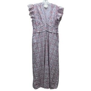 Sail to Sable Medallion Print V-Neck Flutter Sleeve Maxi Dress White Red SZ XL